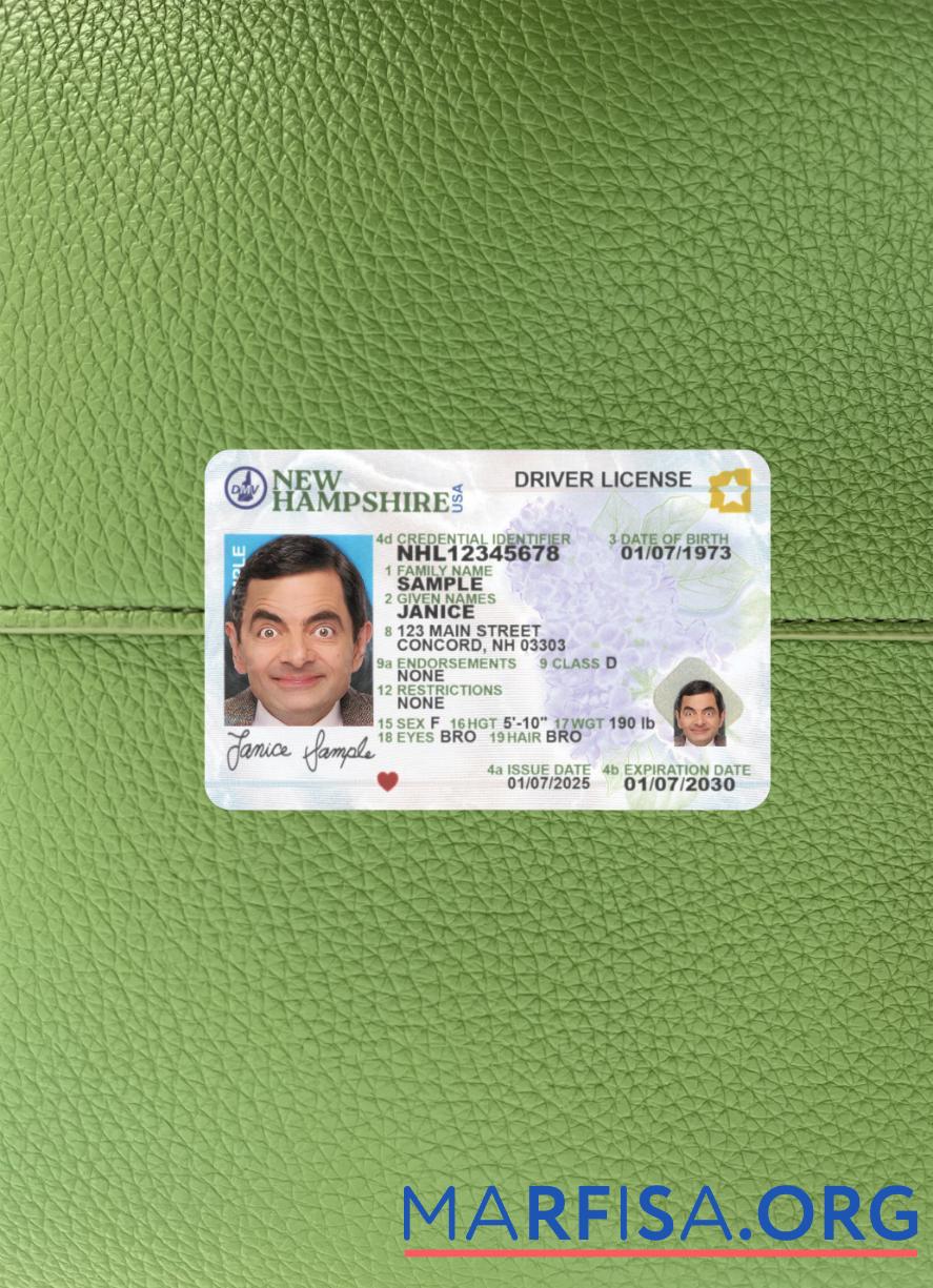 Downloadable USA New Hampshire driving license 2025 present photolook template